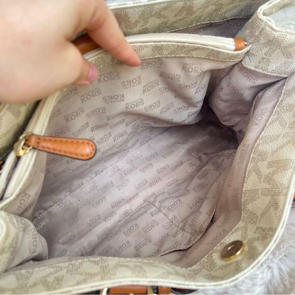 MICHALE KORS Tan Signature Hamilton Satchel Laptop Shoulder Bag Selma Jet Set - Picture 10 of 11